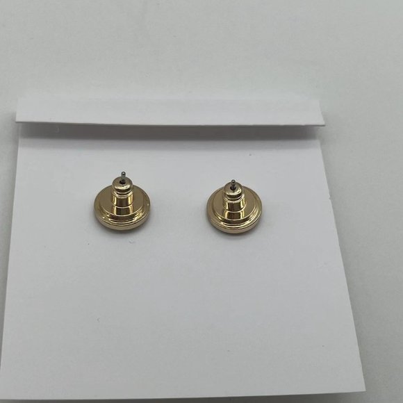 Tory Burch Octagon Brown Mixed Stone and Gold Signature Stud Earrings - Picture 2 of 9